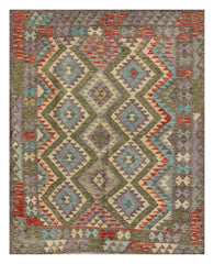 Killim Pastel Multicolor Area Rug – Geometric Tribal Diamond Design – 5'0" x 6'2" –