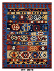 Killim Multicolor Tribal Area Rug – Bold Geometric Stripe Design – 5'1" x 6'11" – SKU#42146