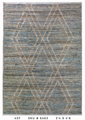 Small Moroccan Area Rug 3'4" x 4'8" | Blue Diamond Pattern
