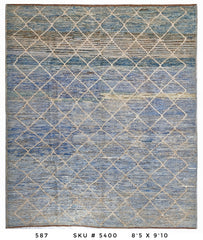 Moroccan Diamond Lattice Area Rug 8'5" x 9'10" | Blue Ivory Geometric Pattern