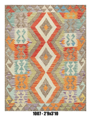 Killim Pastel Multicolor Geometric Accent Rug – Tribal Diamond Pattern | 2'9" x 3'11"