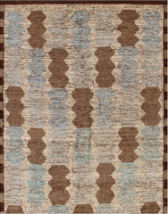 Ivory Moroccan Rug Blue Brown Geometric Column Design