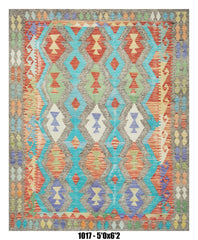 Killim Pastel Multicolor Area Rug – Geometric Tribal Diamond Design – 5'0" x 6'2" –