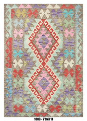 Killim Pastel Multicolor Geometric Accent Rug – Tribal Diamond Pattern | 2'9" x 3'11"