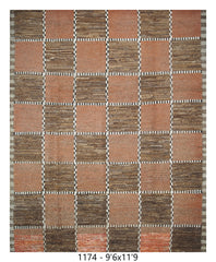 Moroccan Checkered Area Rug 9'6" x 11'9" | Terracotta Brown Grid Pattern