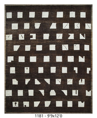 Moroccan Minimalist Area Rug 9'9" x 12'0" | Espresso Brown Ivory Abstract Grid Pattern