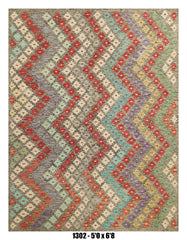 Killim Pastel Multicolor Area Rug – Geometric Stripe Pattern – 5'0" x 6'8" –