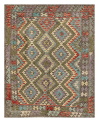 Killim Pastel Multicolor Area Rug – Geometric Patchwork Diamond Design – 4'9" x 6'0" –