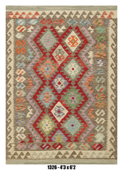 Killim Multicolor Geometric Area Rug – Tribal Diamond Medallion Design | 4'3" x6'2"