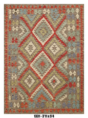 Killim Multicolor Geometric Area Rug | Tribal Diamond Medallion Design