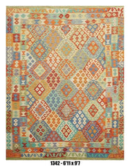 Vibrant Diamond Kilim Area Rug – 6'11" x 9'7" –