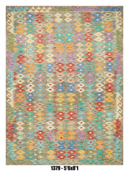 Killim Pastel Multicolor Area Rug – Geometric Stripe Diamond Design – 5'6" x 8'1"