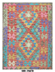 Killim Pastel Multicolor Geometric Accent Rug – Tribal Mosaic Design | 2'9" x 3'10"