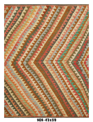Killim Multicolor Chevron Area Rug – Geometric Striped Pattern | 4'3" x 5'9"