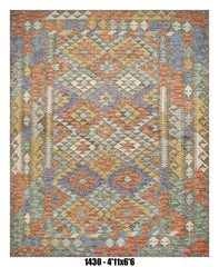 Killim Pastel Multicolor Area Rug – Geometric Tribal Diamond Design – 4'11" x 6'6"