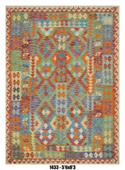 Multicolor Tribal Kilim Area Rug – 5'6" x 8'3" – SKU 1433