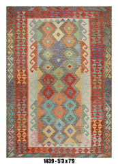 Killim Multicolor Area Rug – Geometric Tribal Diamond Design – 5'3" x 7'9"