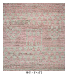 Moroccan Tribal Area Rug 8'4" x 9'2" | Blush Pink Ivory Geometric Pattern