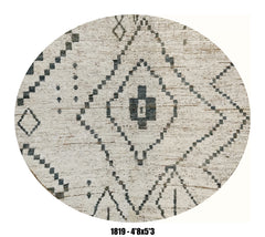Round Moroccan Rug 4'8" x 5'3" | Ivory Black Tribal Diamond Round Area Rug