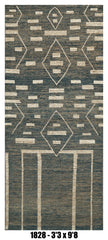 Moroccan Runner Rug 3'3" x 9'8" – Blue Ivory Tribal Geometric Hallway Rug | SKU#1828
