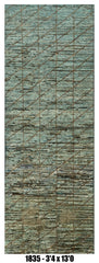 Moroccan Runner Rug 3'4" x 13'0" | Aqua Taupe Geometric Hallway Rug