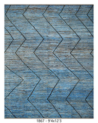 Moroccan Chevron Area Rug 9'4" x 12'3" | Blue Gray Geometric Stripe Pattern