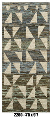 Moroccan Runner Rug 3'5" x 9'7" | Blue Gray Tribal Triangle Hallway Rug
