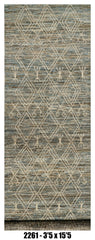 Moroccan Runner Rug 3'5" x 15'5" | Blue Gray Tribal Diamond Hallway Rug