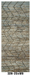 Moroccan Runner Rug 3'3" x 10'0" | Blue Gray Chevron Hallway Rug