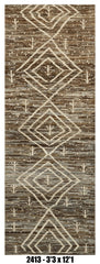 Moroccan Runner Rug 3'3" x 12'1" | Brown Ivory Tribal Diamond Hallway Rug