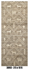 Moroccan Runner Rug 3'5" x 15'6" | Taupe Ivory Tribal Animal Hallway Rug