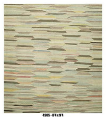 Neutral Abstract Geometric Kilim Area Rug – 8'4" x 9'4"