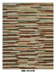 Modern Kilim Area Rug 8'11" x 11'10" – Multicolor Geometric Striped Living Room Rug