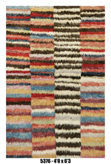 Moroccan Patchwork Runner Rug 4'0" x 6'3" | Multicolor Striped Shag Pattern