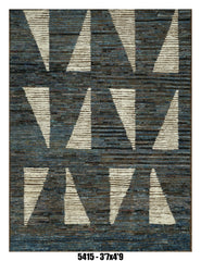 Moroccan Area Rug 3'7" x 4'9" | Blue Geometric Tribal Design