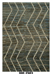 Moroccan Chevron Area Rug 3'5" x 5'3"| Blue Brown Wave Pattern SKU#5434