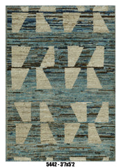 Moroccan Tribal Block Area Rug 3'7" x 5'2" | Blue Ivory Pattern