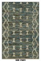 Moroccan Tribal Border Area Rug 3'4" x 5'3" | Blue Multi Geometric