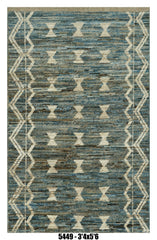 Moroccan Tribal Border Area Rug 3'4" x 5'6" | Blue Multi Geometric