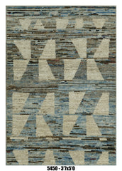 Moroccan Geometric Block Area Rug 3'7" x 5'0" | Blue & Cream Pattern