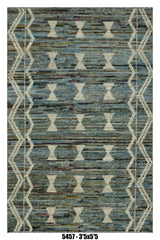 Moroccan Geometric Area Rug 3'5" x 5'5" | Blue Beige Diamond Pattern