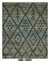 Moroccan Diamond Area Rug 3'6" x 4'3" | Blue Brown Geometric Pattern