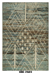 Moroccan Geometric Area Rug 3'5" x 5'3" | Blue Brown Diamond & Tree Pattern