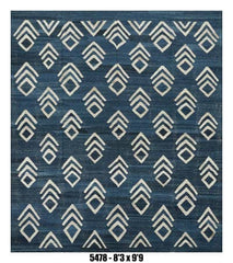 Navy Blue Geometric Kilim Area Rug – Ivory Tribal Diamond Pattern – 8'3" x 9'9"