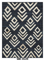 Killim Navy Blue Geometric Area Rug – Ivory Tribal Diamond Pattern | 3'6" x 4'9"