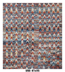 Moroccan Chevron Area Rug 8'7" x 9'5" | Multicolor Blue Red Geometric Pattern