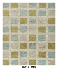 Moroccan Checkered Area Rug 9'1" x 11'10" | Ivory Sage Blue Grid Pattern