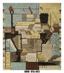 Moroccan Abstract Area Rug 8'6" x 10'3" | Earth Tone Geometric Patchwork Pattern