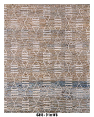Moroccan Geometric Area Rug 9'1" x 11'6" | Taupe Ivory Tribal Pattern with Blue Accent