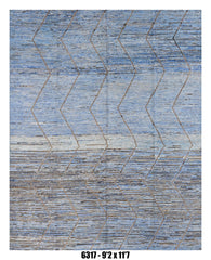 Moroccan Chevron Area Rug 9'2" x 11'7" | Sky Blue Taupe Geometric Stripe Pattern